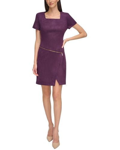 Calvin Klein Petites Faux Suede Mini Sheath Dress - Purple