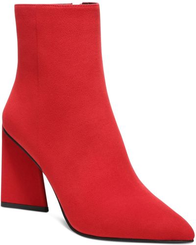 BarIII Asya Faux Suede Side Zip Ankle Boots - Red