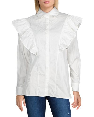 Beulah London Collared Ruffled Button-down Top - White