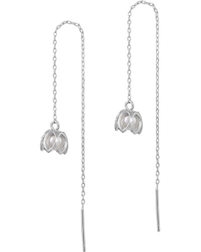 Savvy Cie Jewels Sterling Gold Plated Caged 4mm Pearl Threader Earrings - White