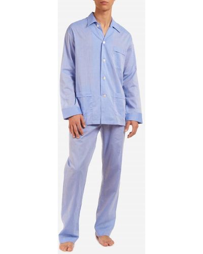 Derek Rose Amalfi Cotton Classic Pajama Set - Blue