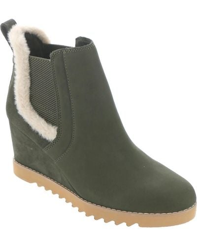 TOMS Maddie Leather Wedge Ankle Boots - Green