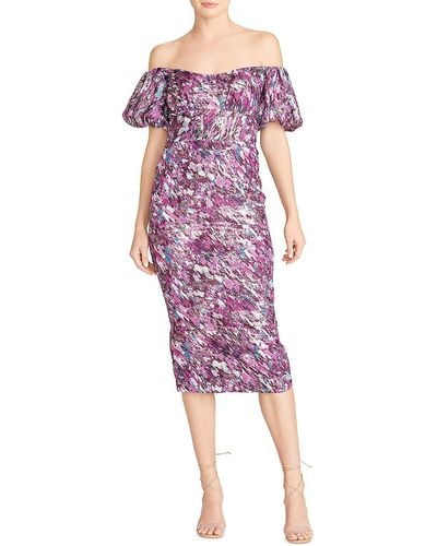 ML Monique Lhuillier Metallic Off-the-shoulder Cocktail And Party Dress - Pink