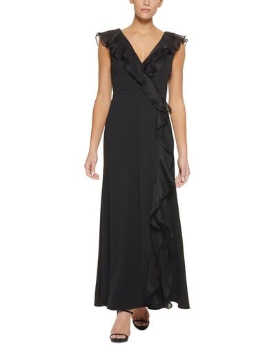 DKNY Surplice Ruffeled Evening Dress - Black