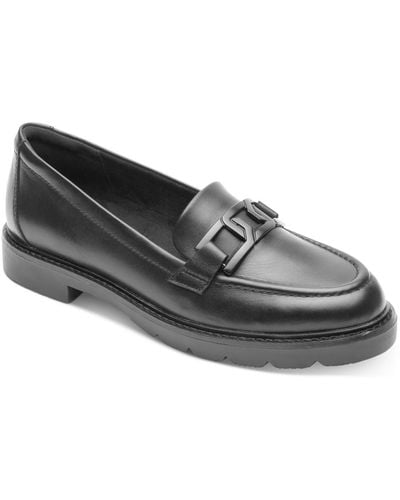 Rockport Kacey Chain Leather Slip On Loafers - Black