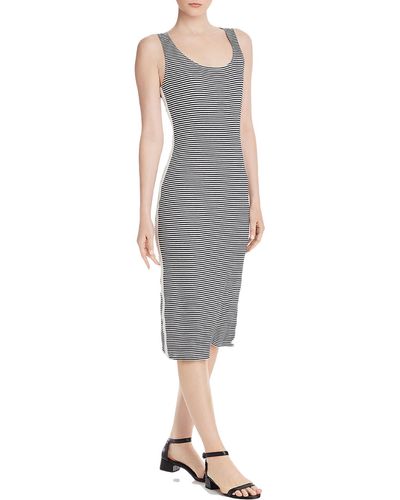 Aqua Striped Contrast Trim Tank Dress - Gray
