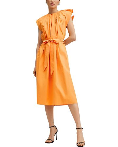 Mng Midi Flutter Sleeve Shift Dress - Orange