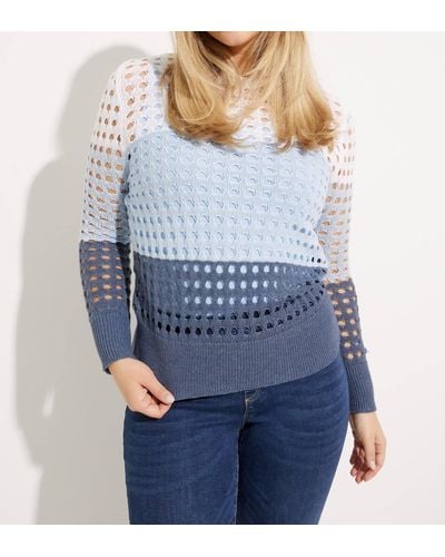 Charlie b Long Sleeve Fishnet Sweater - Blue