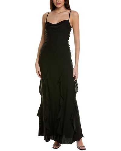 Nicholas Kamila Ruffle Cowl Silk-blend Gown - Black