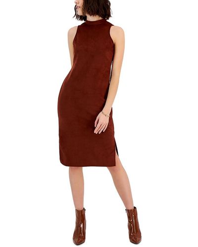 INC Faux Suede Daytime Midi Dress - Red