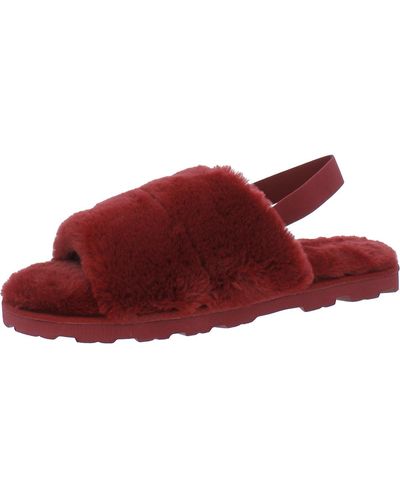 INC Faux Fur Indoor/outdoor Slingback Slippers - Red