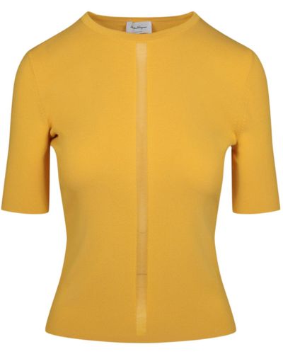Ferragamo Short Sleeve Knit Top - Yellow