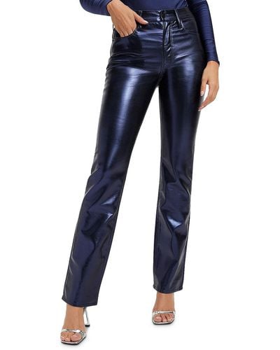 GOOD AMERICAN Faux Leather Metallic Straight Leg Pants - Blue