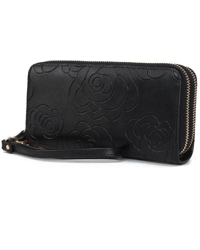 MKF Collection by Mia K Ellie Genuine Leather Flower-embossed Wristlet Wallet By Mia K. - Black