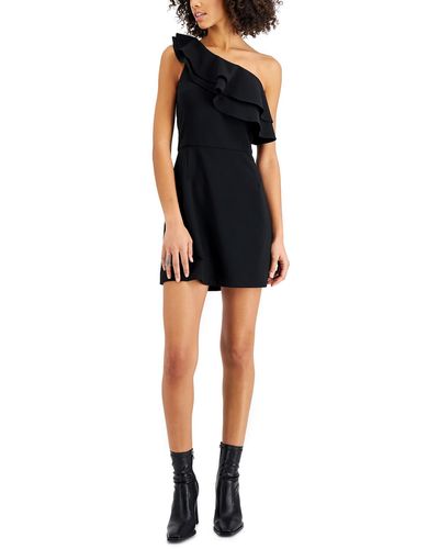 French Connection Whisper Ruffled One Shoulder Cocktail And Party Dress - Black