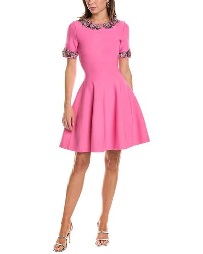 Oscar de la Renta Floral Crystal Embellished A-line Dress - Pink