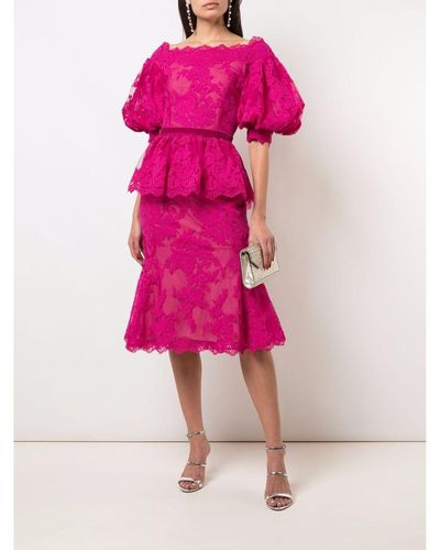 Marchesa Lace Off-the-shoulder Top - Pink