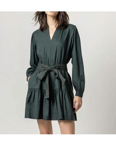 Lilla P Long Sleeve Split Neck Peplum Dress - Green
