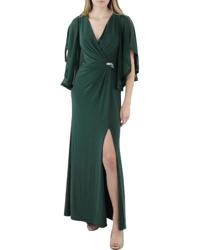 Lauren by Ralph Lauren Flutter Sleeves V-neck Evening Dress - Green