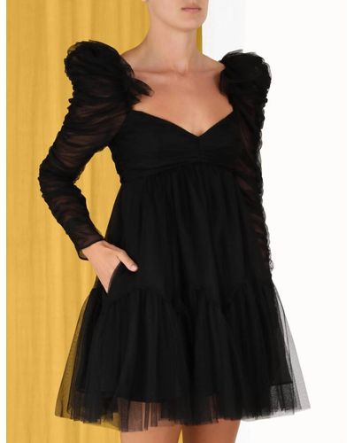 Zimmermann Tulle Ruched Mini Dress - Black
