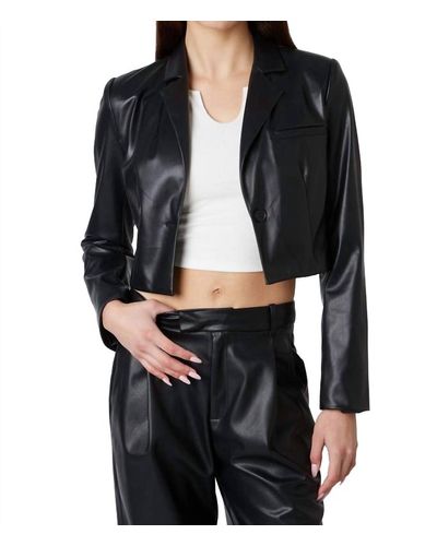 Nia Cropped Vegan Leather Blazer - Black
