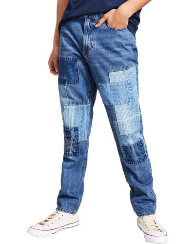 Sun & Stone Loose Fit Patchwork Tapered Leg Jeans - Blue