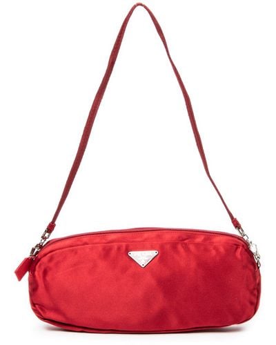 Prada Satin Slippers And Pouch Bag - Red