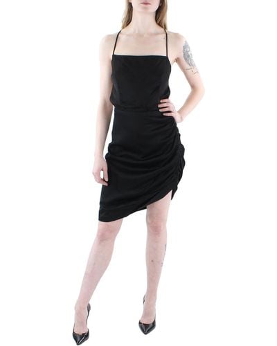 Bardot Open Back Ruching Halter Dress - Black