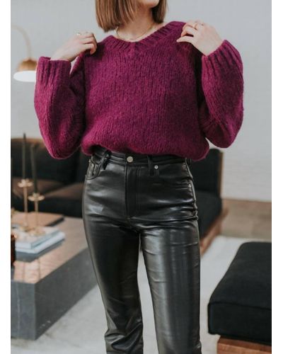 RE/DONE 50s V Neck Pullover Sweater - Purple