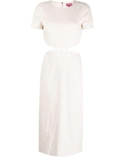 STAUD Linen Cut Out Midi Dress - White