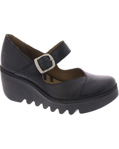 Fly London Baxe Faux Leather Wedge Mary Janes - Black