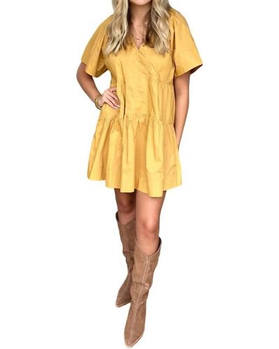 Elan V-neck Tiered Dress - Yellow