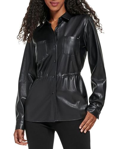 Calvin Klein Faux Leather Lightweight Motorcycle Jacket - Black