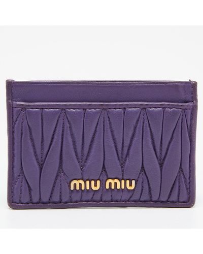 Miu Miu Matelasse Leather Card Holder - Purple