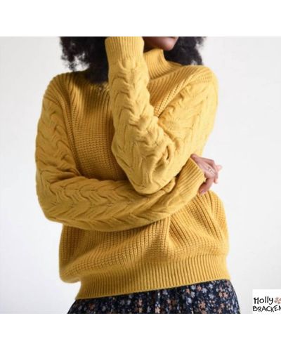 Molly Bracken Stand Collar Sweater Knitted Sweater - Yellow