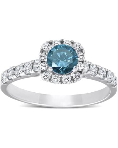 Pompeii3 1 Ct Blue Diamond Cushion Halo Engagement Ring - Multicolor