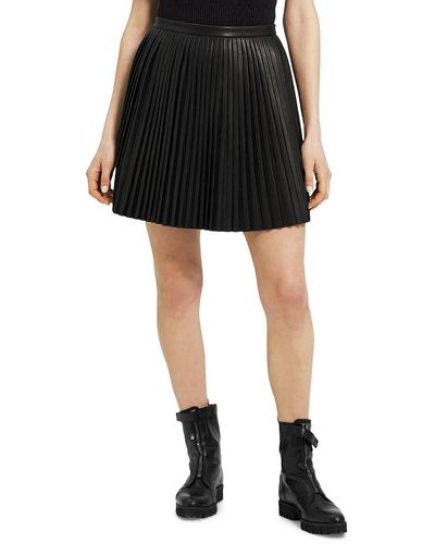 Theory Lambskin Leather Mini Pleated Skirt - Black