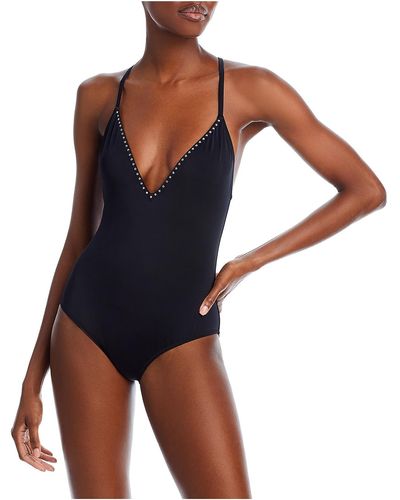 Aqua Embellished Recycled Polyester One-piece Swimsuit - Blue