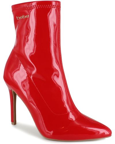 Bebe Kandey Zipper Pointed Toe Ankle Boots - Red