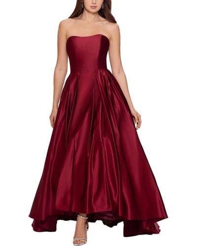 Betsy & Adam Petites Pleated Maxi Evening Dress - Red