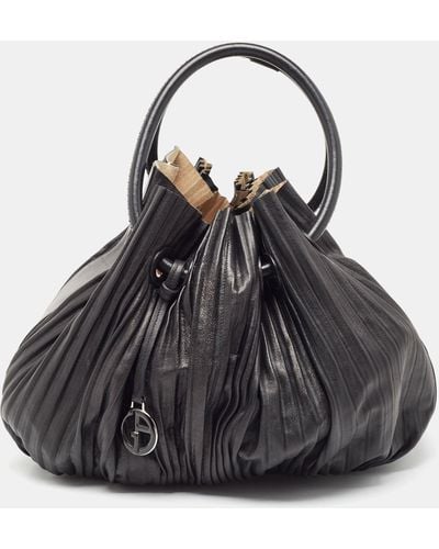 Giorgio Armani Leather Pleated Hobo - Black