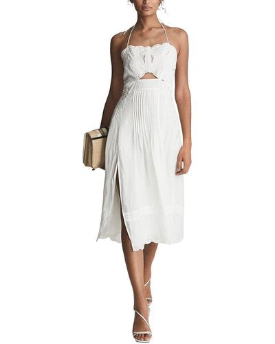 Reiss Nellie Embroidered Front Dress - White
