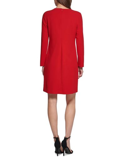 DKNY Long Sleeve Cascading Ruffle Wear To Work Dress - Red