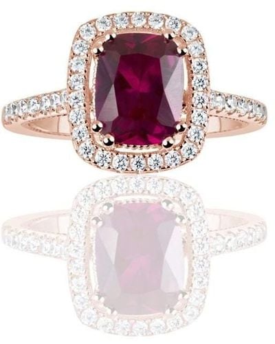 Suzy Levian Rose Sterling Silver Elongated Cushion Cut Created Ruby Engagement Ring - Red