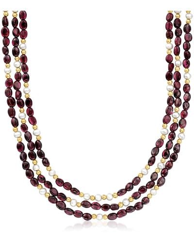 Ross-Simons 4-5mm Cultu Pearl And Garnet Bead 3-strand Necklace With 18kt Gold Over Sterling - Brown