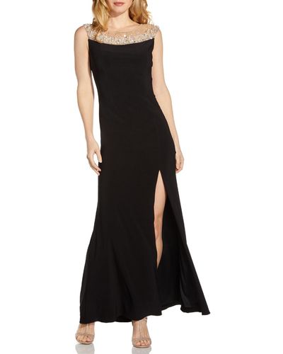 Adrianna Papell Embellished Illusion Evening Dress - Black
