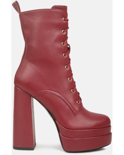 LONDON RAG Meows Faux Leather High Heel Platform Ankle Boots - Red