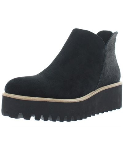 All Black Fur Shootie Tread Calf Hair Lug Sole Platform Boots - Blue