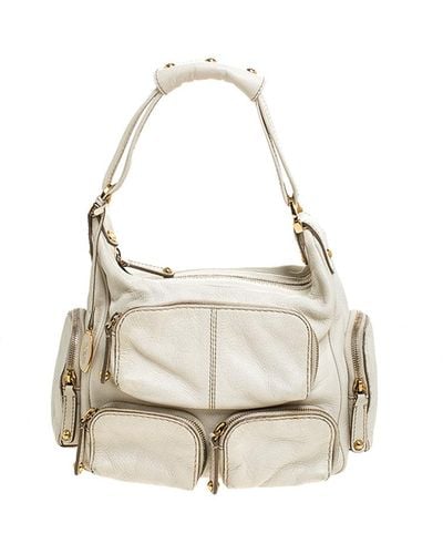 Tod's Leather Zipped Pockets Satchel - Natural