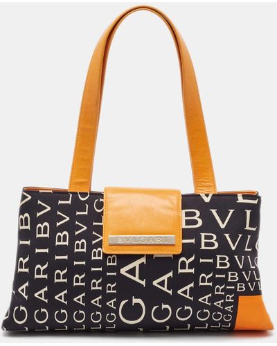 BVLGARI /orange Printed Fabric And Leather Small Tote - Black